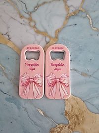 Dikdörtgen Açacak Magnet Pembe Zemin Kurdele